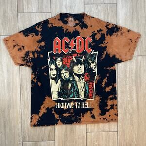 ACDC Highway to Hell Band T Shirt Mens 2XL Bleach Tie Dye Rock Graphic